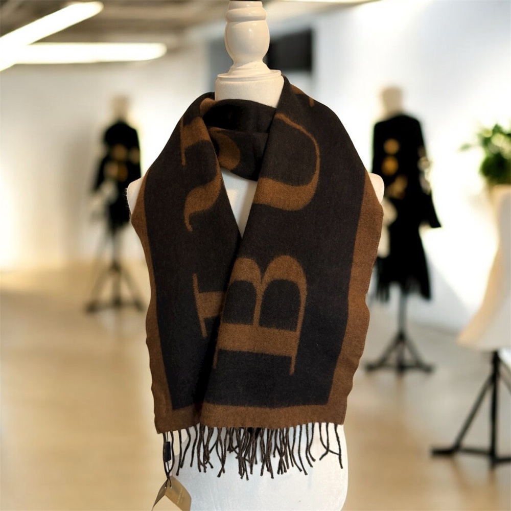 NWT Burberry Logo Cashmere Black and Brown Scarf - Picture 2 of 11